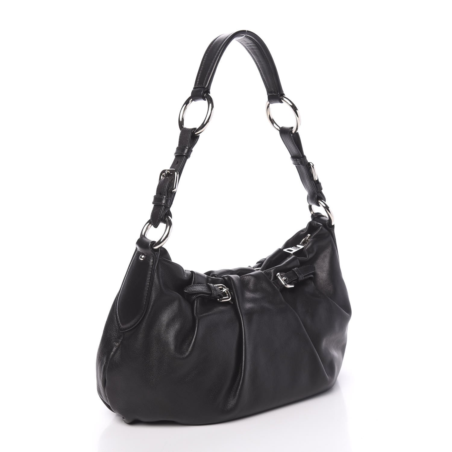 Prada Soft Calfskin Pleated Hobo Black 3 of 11