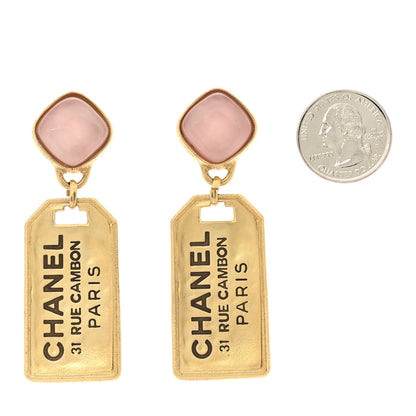 Chanel Metal CC Tags Drop Earrings Gold Pink 2 of 4