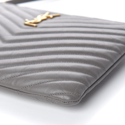Saint Laurent Calfskin Matelasse Chevron Monogram A5 Wristlet Earth 9 of 10