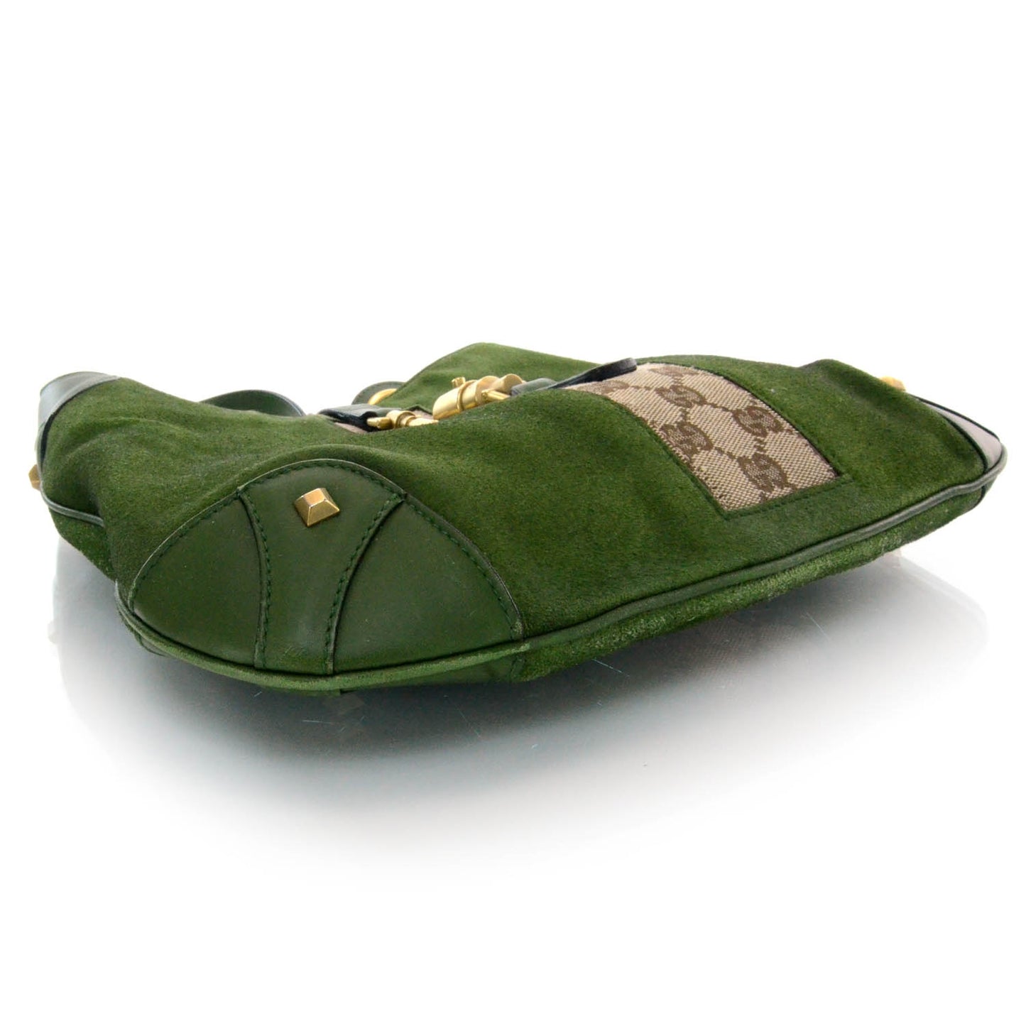 Suede Monogram Web Piston Lock Jackie O Hobo Green