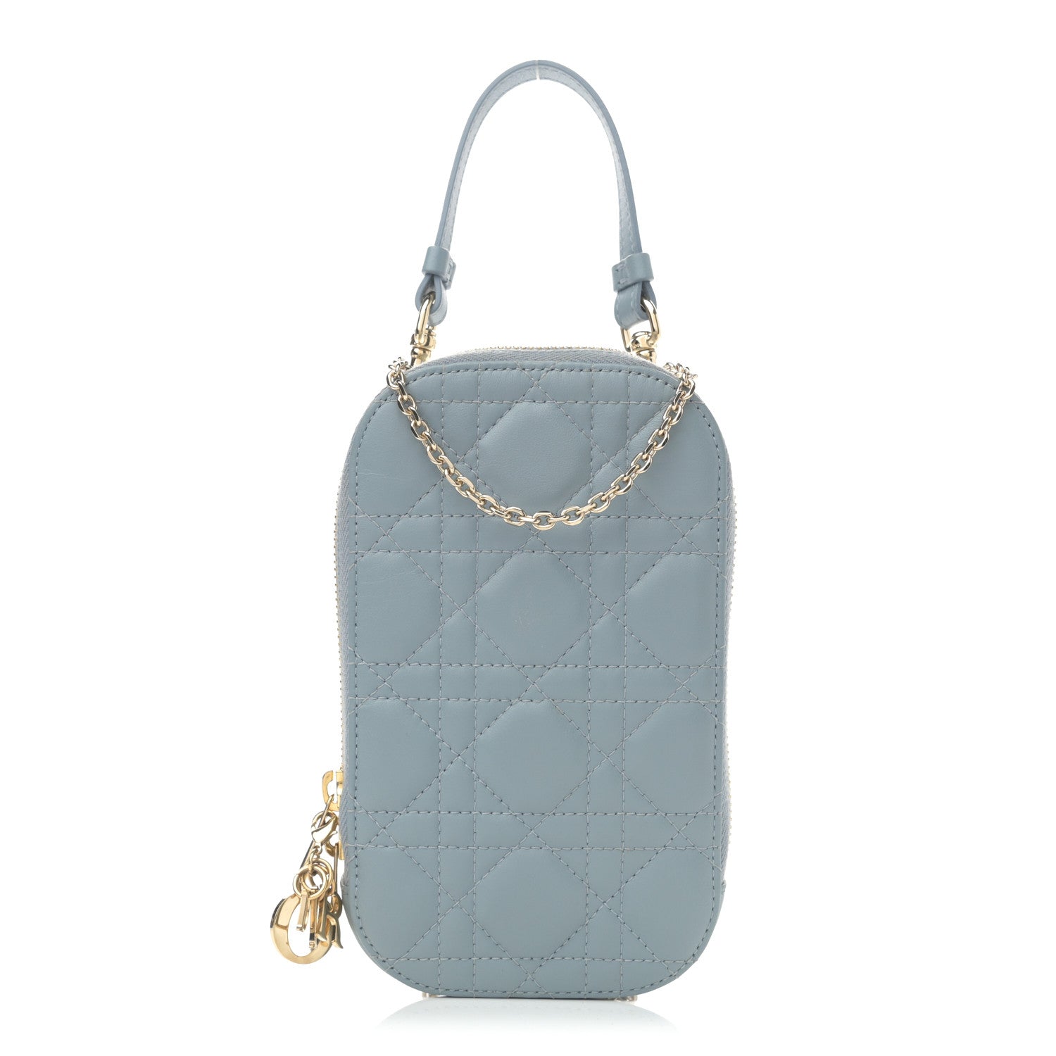 Christian Dior Lambskin Cannage Lady Dior Phone Holder Cloud Blue 1 of 8