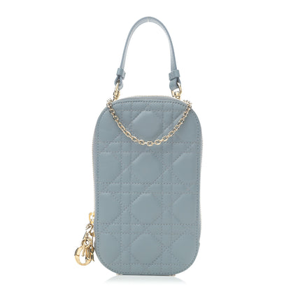 Christian Dior Lambskin Cannage Lady Dior Phone Holder Cloud Blue 1 of 8