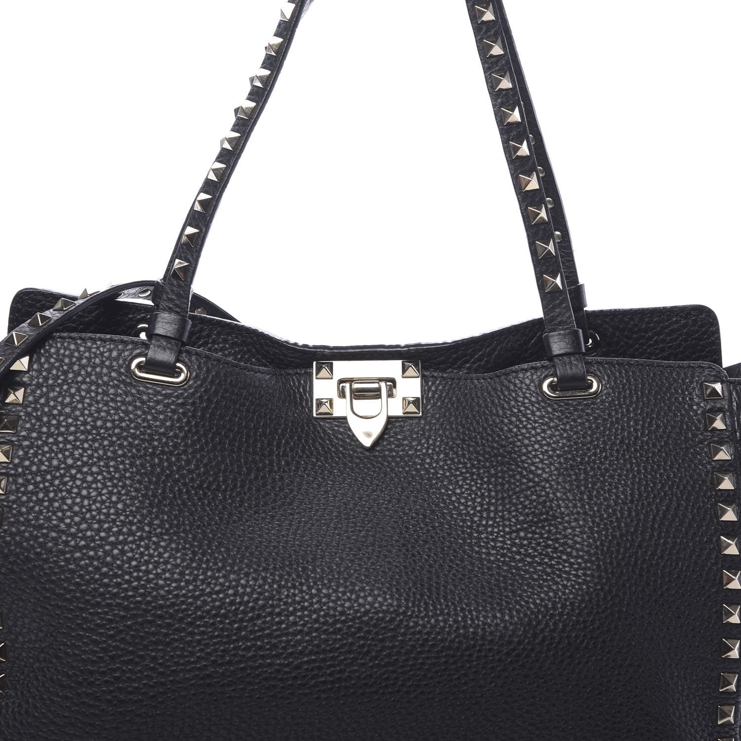 Valentino Garavani Pebbled Calfskin Medium Rockstud Tote Black 8 of 10