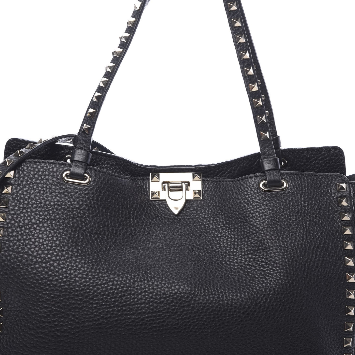 Pebbled Calfskin Medium Rockstud Tote Black