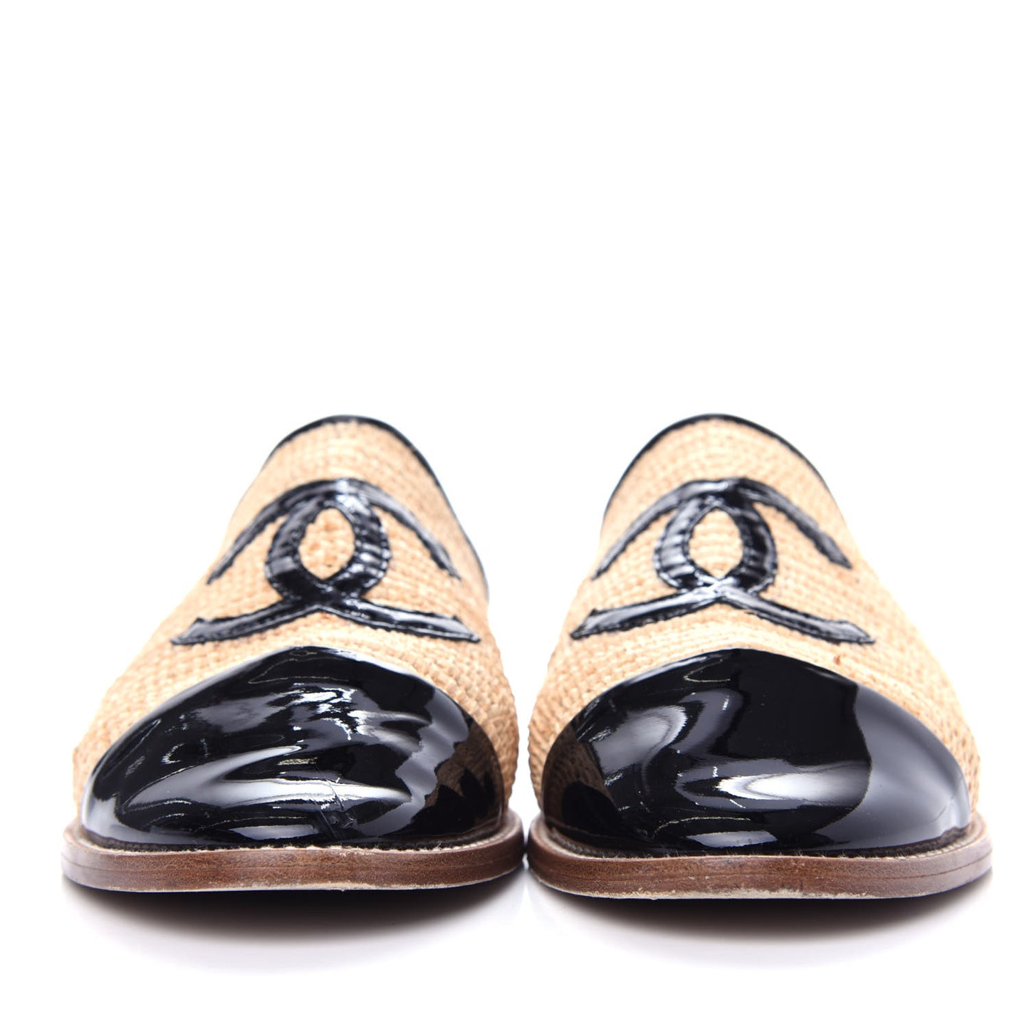 Raffia Patent Calfskin CC Espadrilles 40 Beige Black