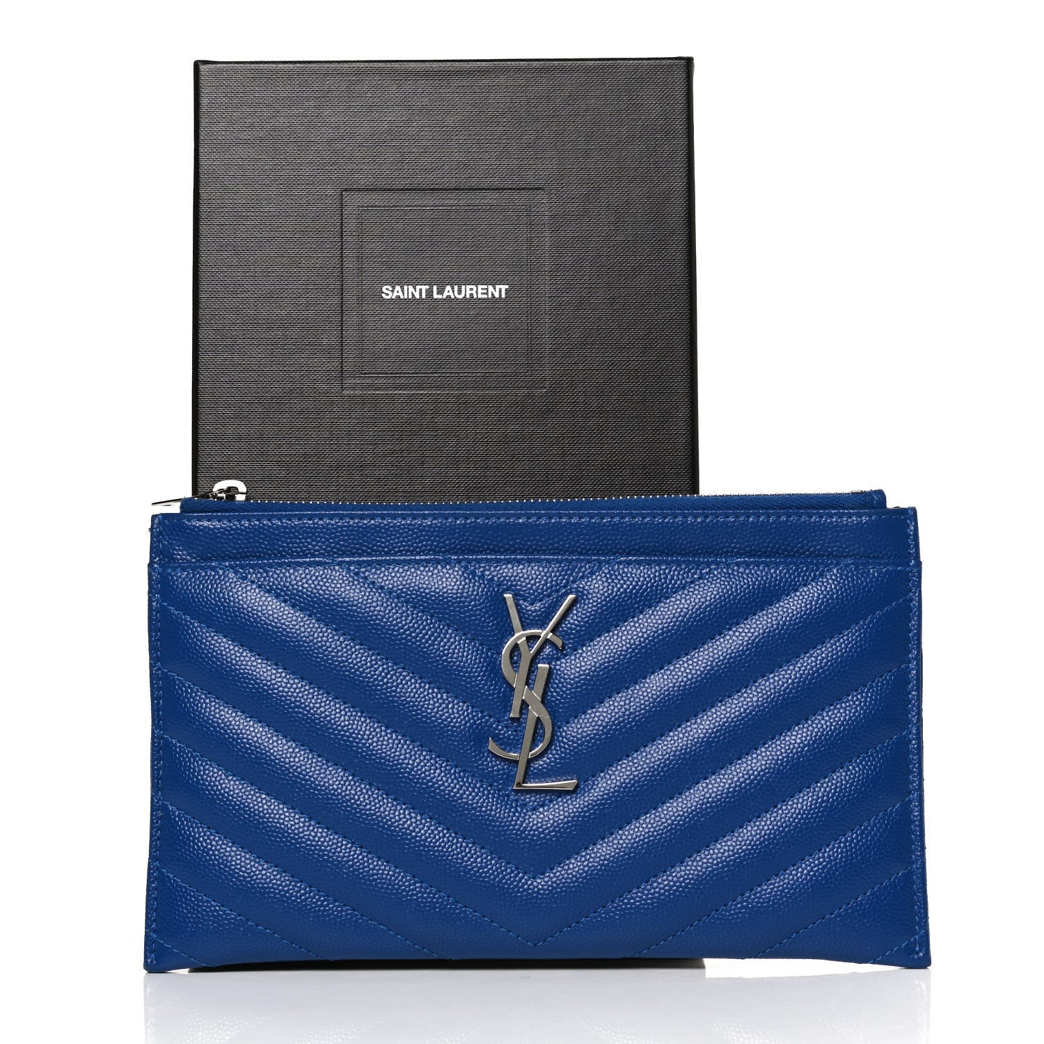 Saint Laurent Grain De Poudre Chevron Monogram Bill Pouch Blue 10 of 10