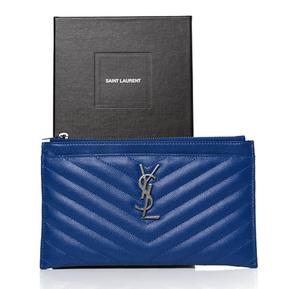 Saint Laurent Grain De Poudre Chevron Monogram Bill Pouch Blue 10 of 10