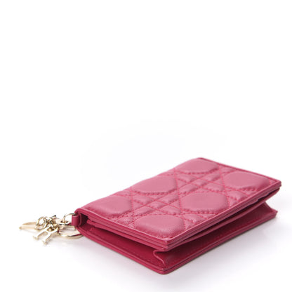 Christian Dior Lambskin Cannage Small Lady Dior Flap Card Holder Fuchsia 4 of 8