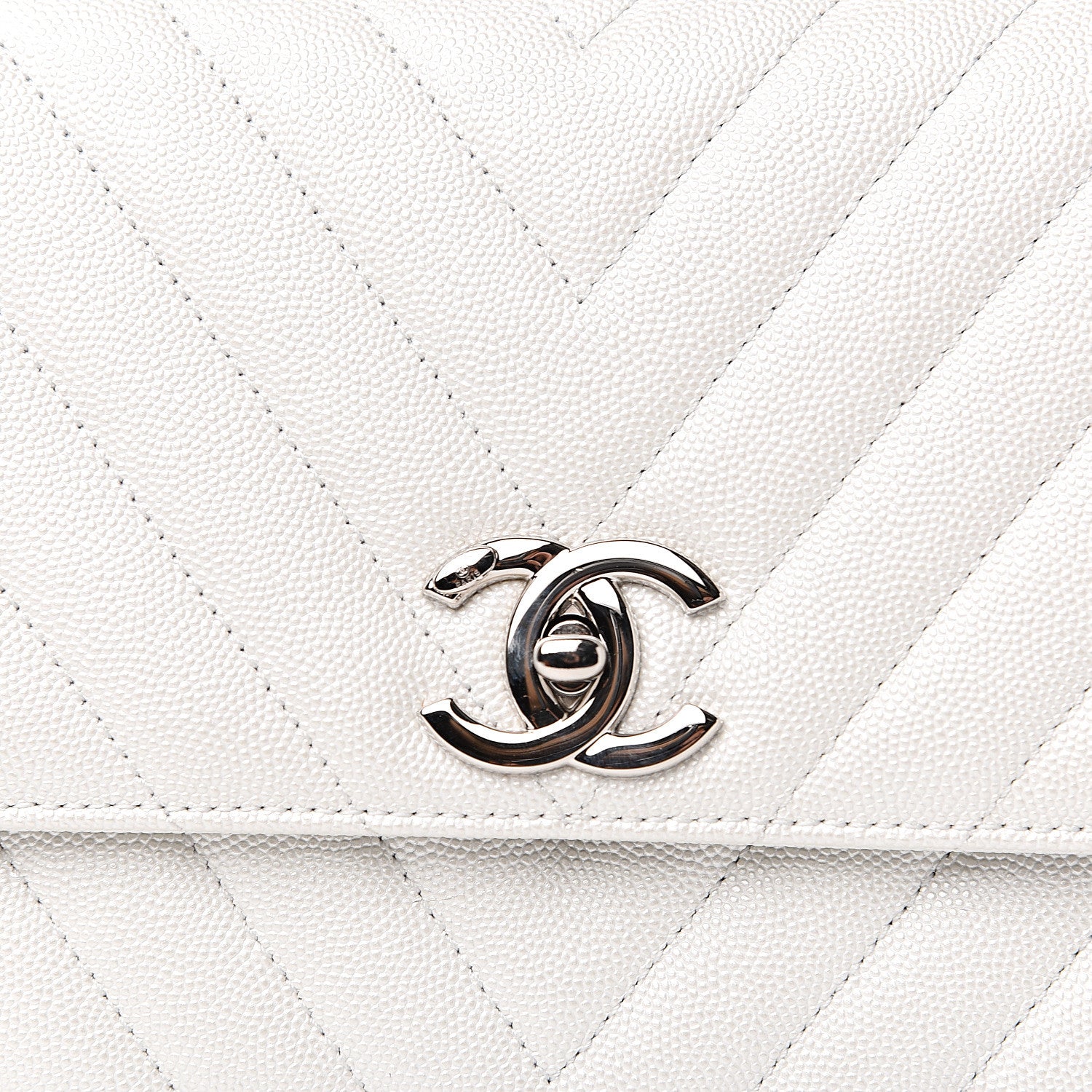 Chanel Iridescent Caviar Chevron Quilted Small Coco Handle Flap White 7 of 10