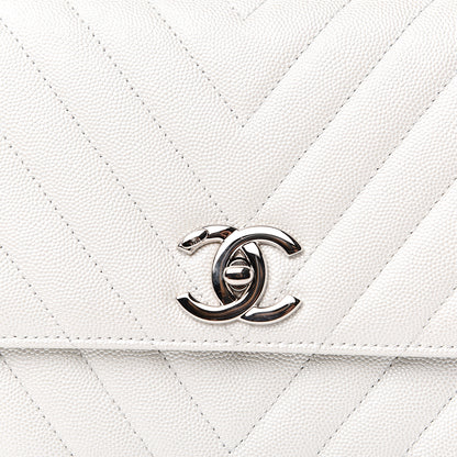 Chanel Iridescent Caviar Chevron Quilted Small Coco Handle Flap White 7 of 10