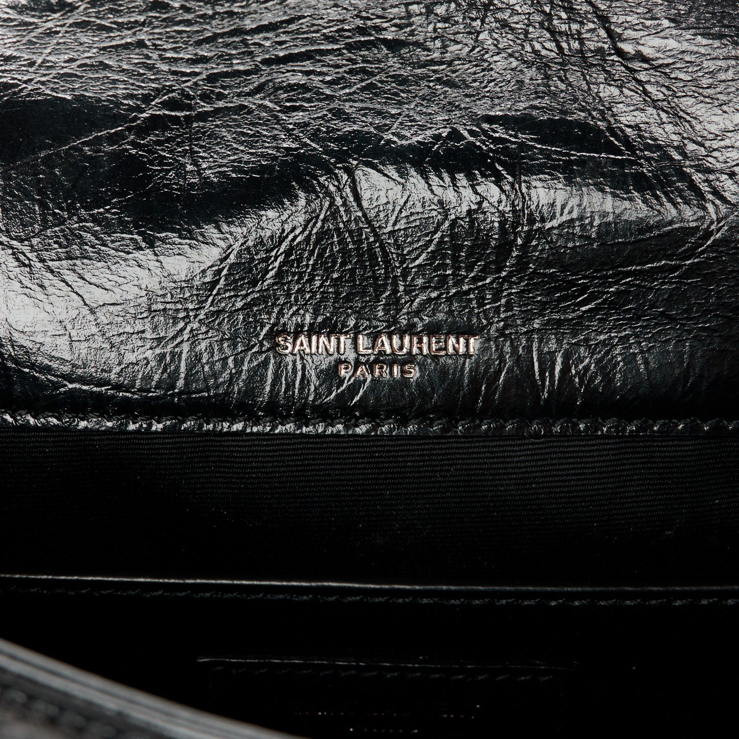 Crinkled Calfskin Matelasse Monogram Baby Niki Chain Satchel Black