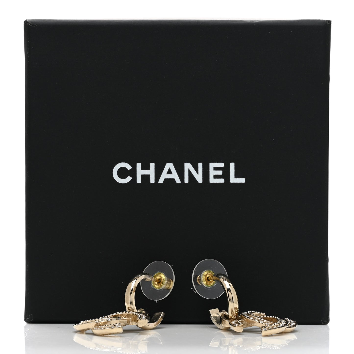 Metal Crystal CC Hoop Drop Earrings Gold