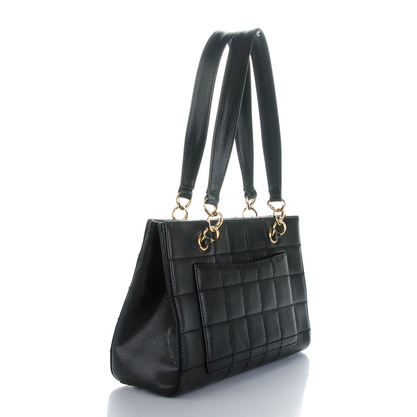 Caviar Square Stitched Shoulder Bag Black