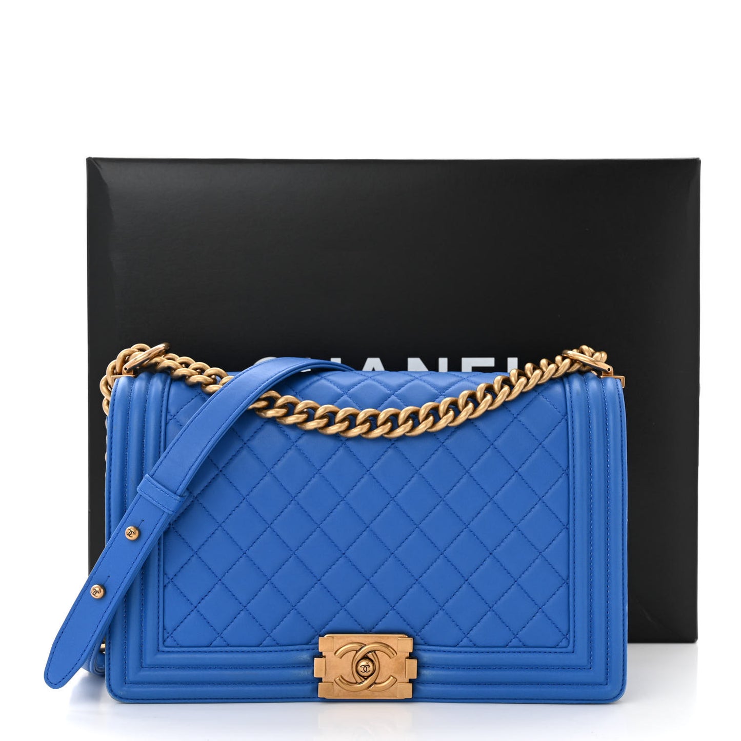 Lambskin Quilted New Medium Boy Flap Blue