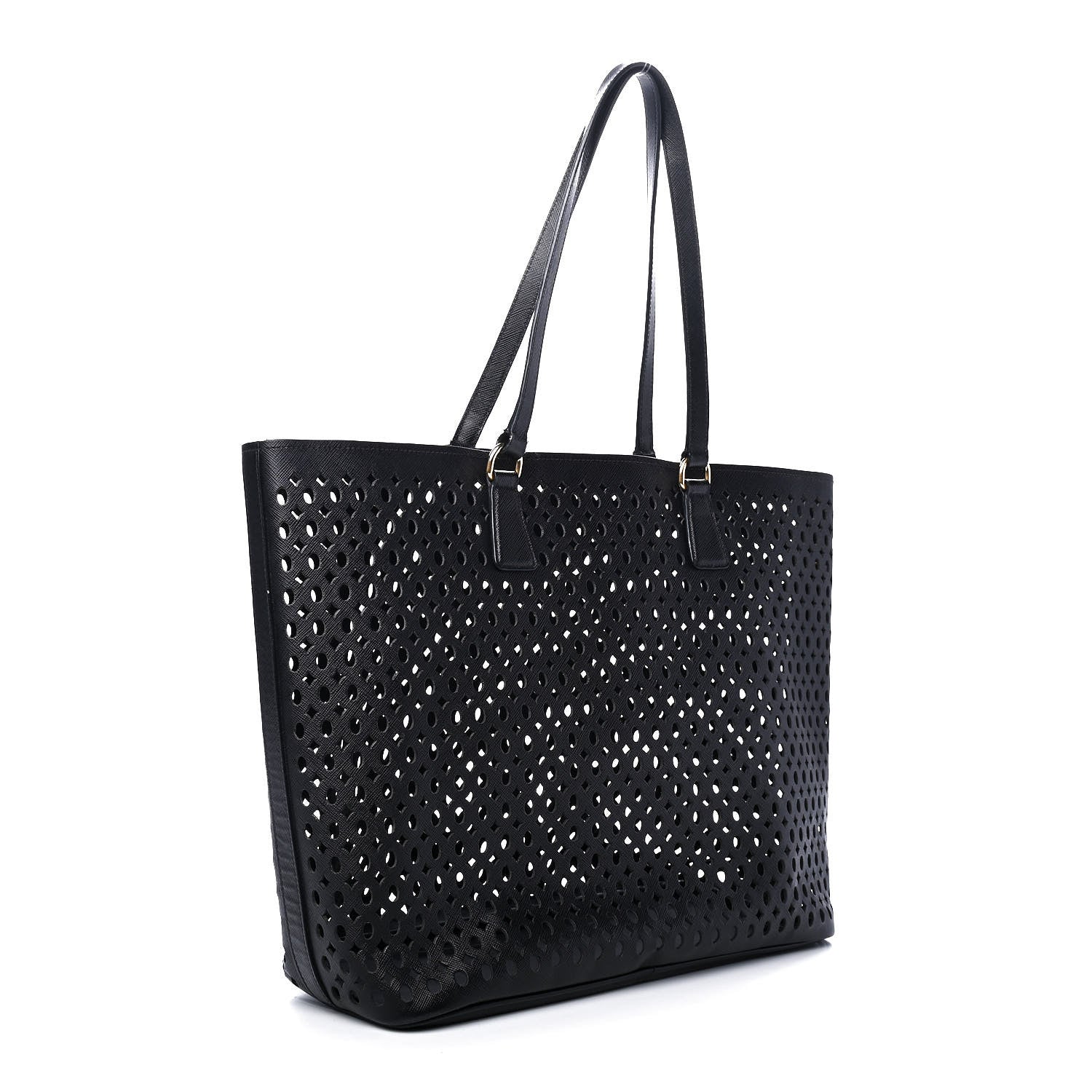 Prada Saffiano Perforated Tote Black 2 of 7