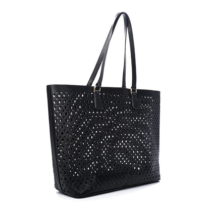 Prada Saffiano Perforated Tote Black 2 of 7