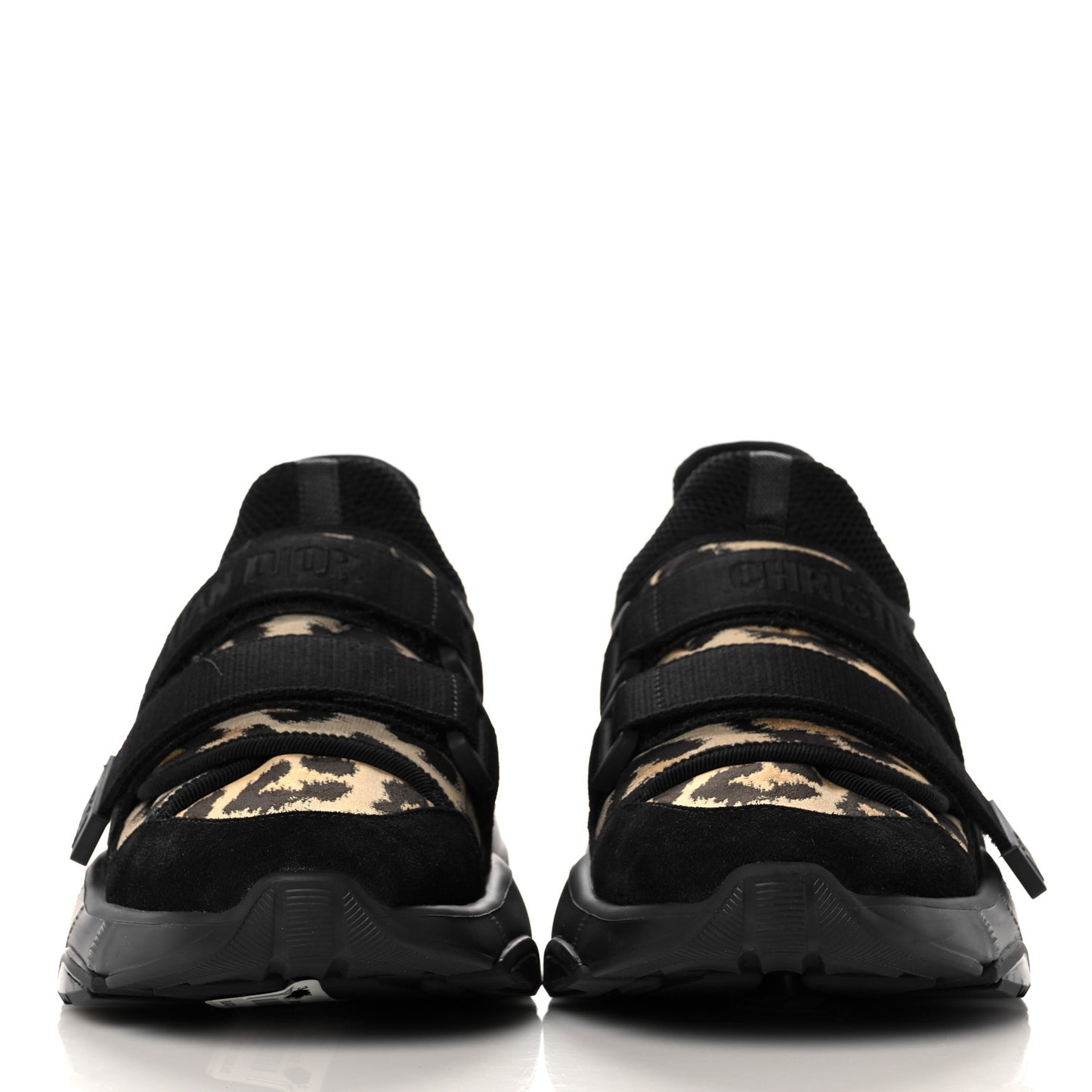 Technical Fabric Nylon Leopard Print Womens D-Wander Sneakers 38.5 Black