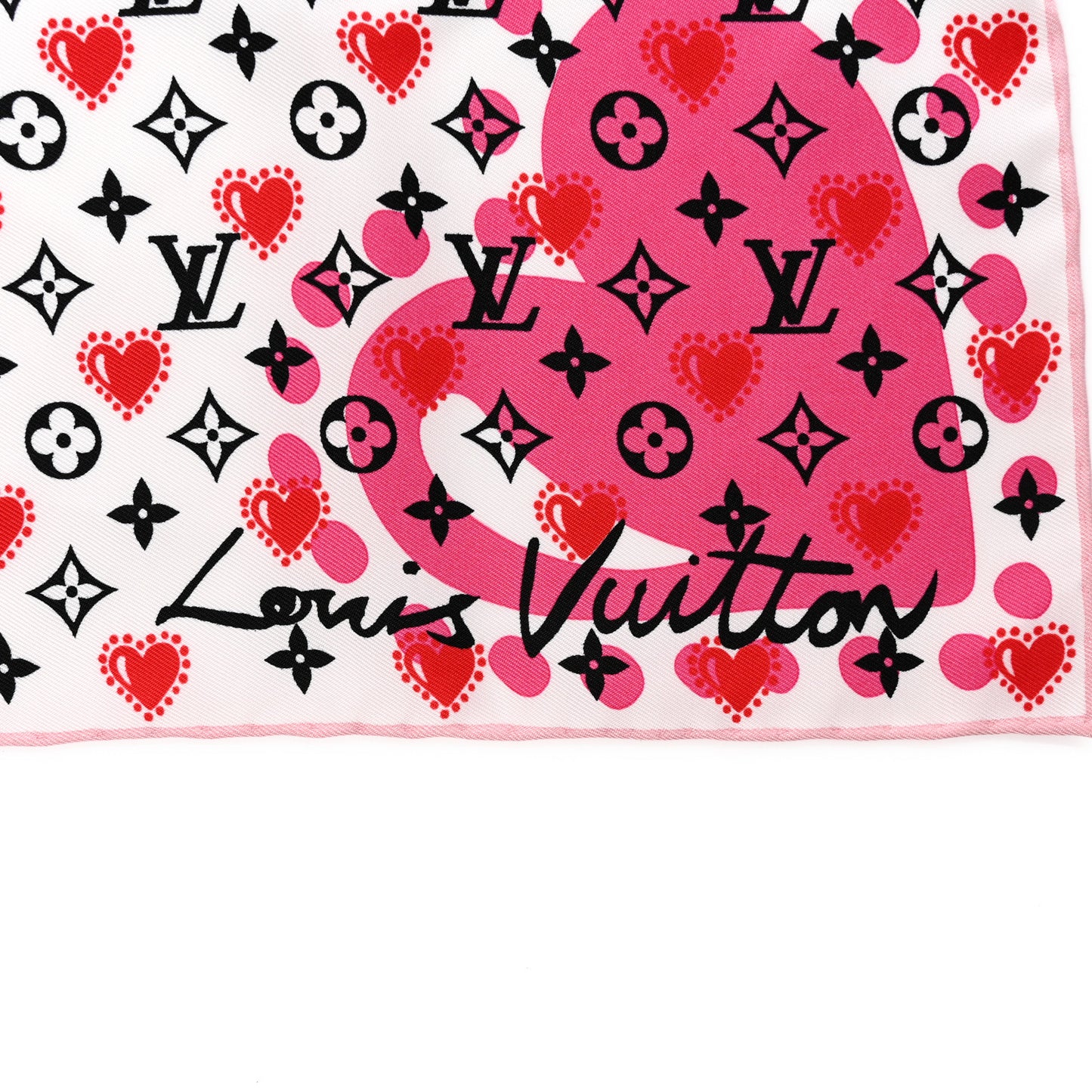 Silk I LV U Square 45 Scarf Pink White