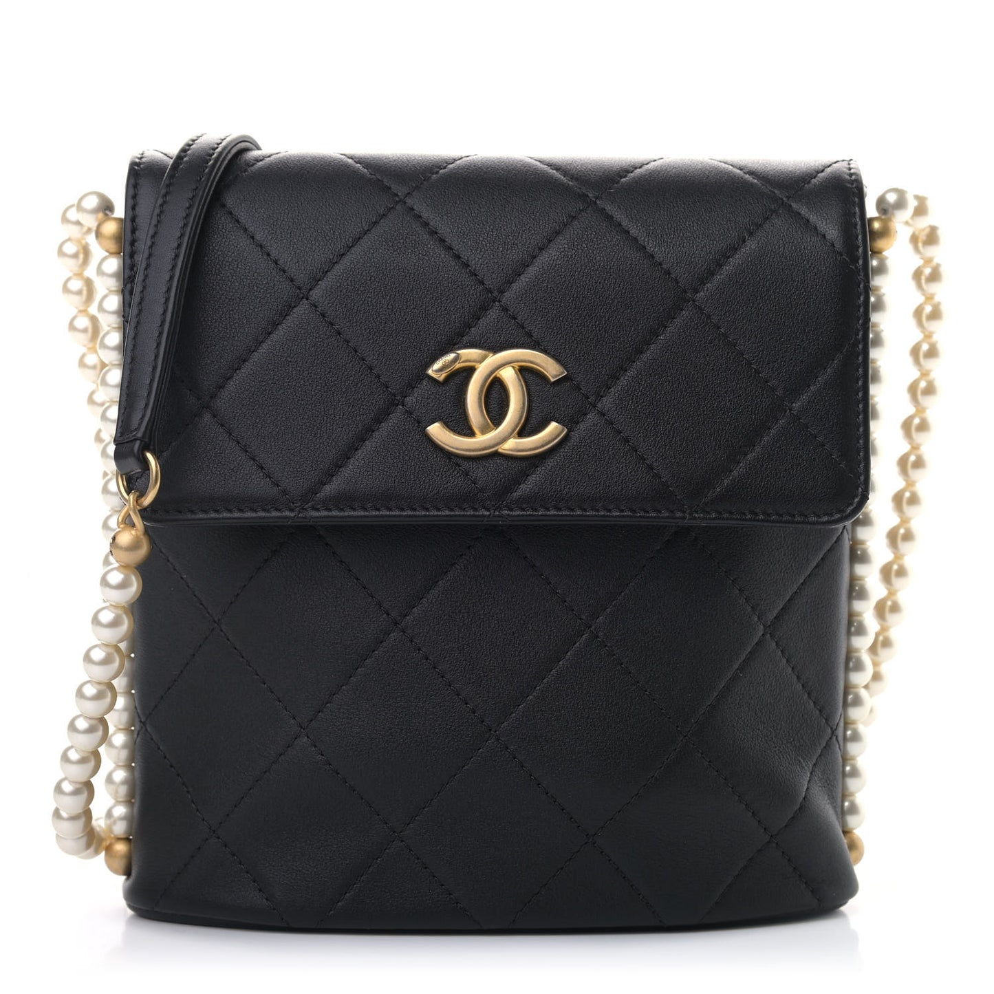 Calfskin Quilted Pearl Small About Pearls Hobo Bag Black