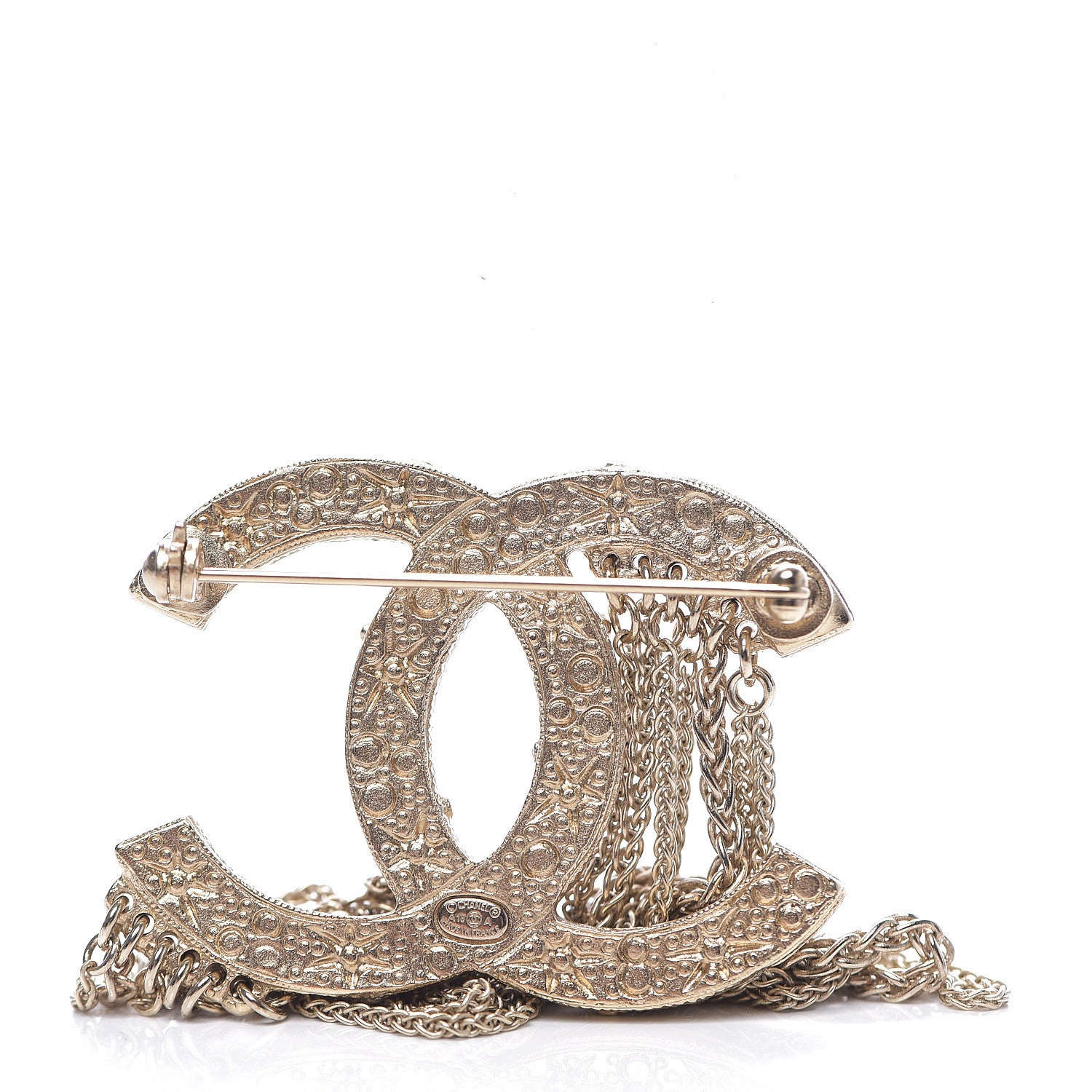 Chanel Crystal Pearl Multi Strand Chain CC Brooch Gold 2 of 3