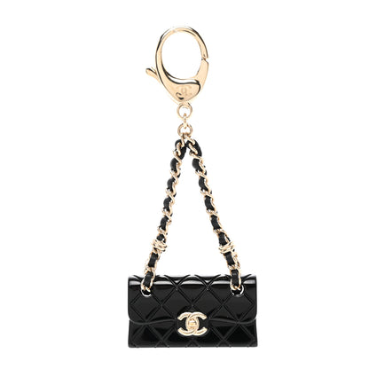 Chanel Calfskin Metal Resin CC Quilted Flap Bag Charm Gold Black 1 of 4