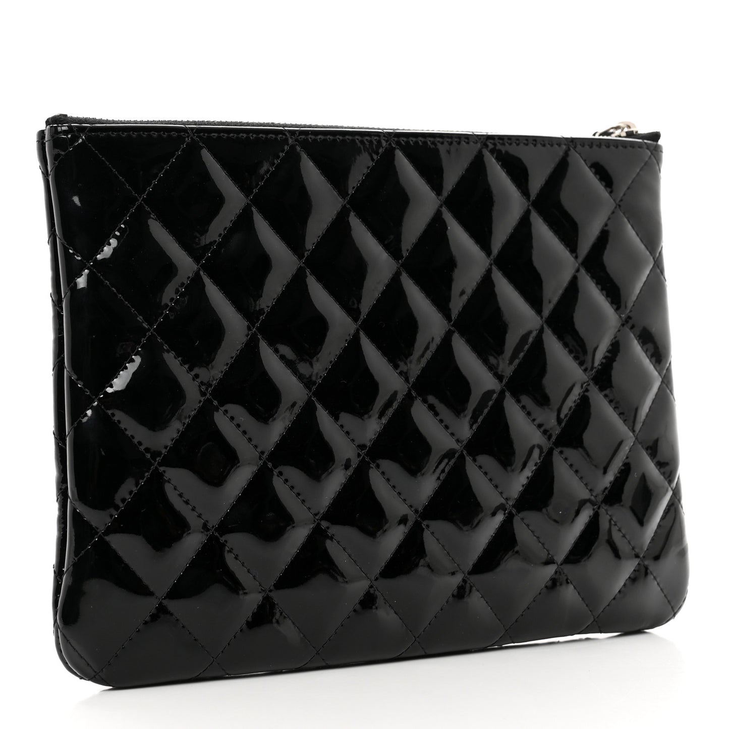 Patent Calfskin Quilted Medium Cosmetic Case Black