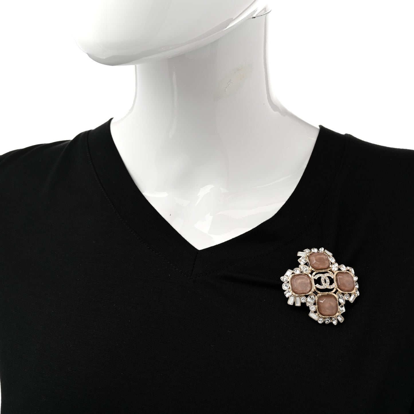 Crystal Enamel CC Brooch Gold Pink