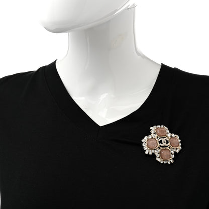 Chanel Crystal Enamel CC Brooch Gold Pink 2 of 5