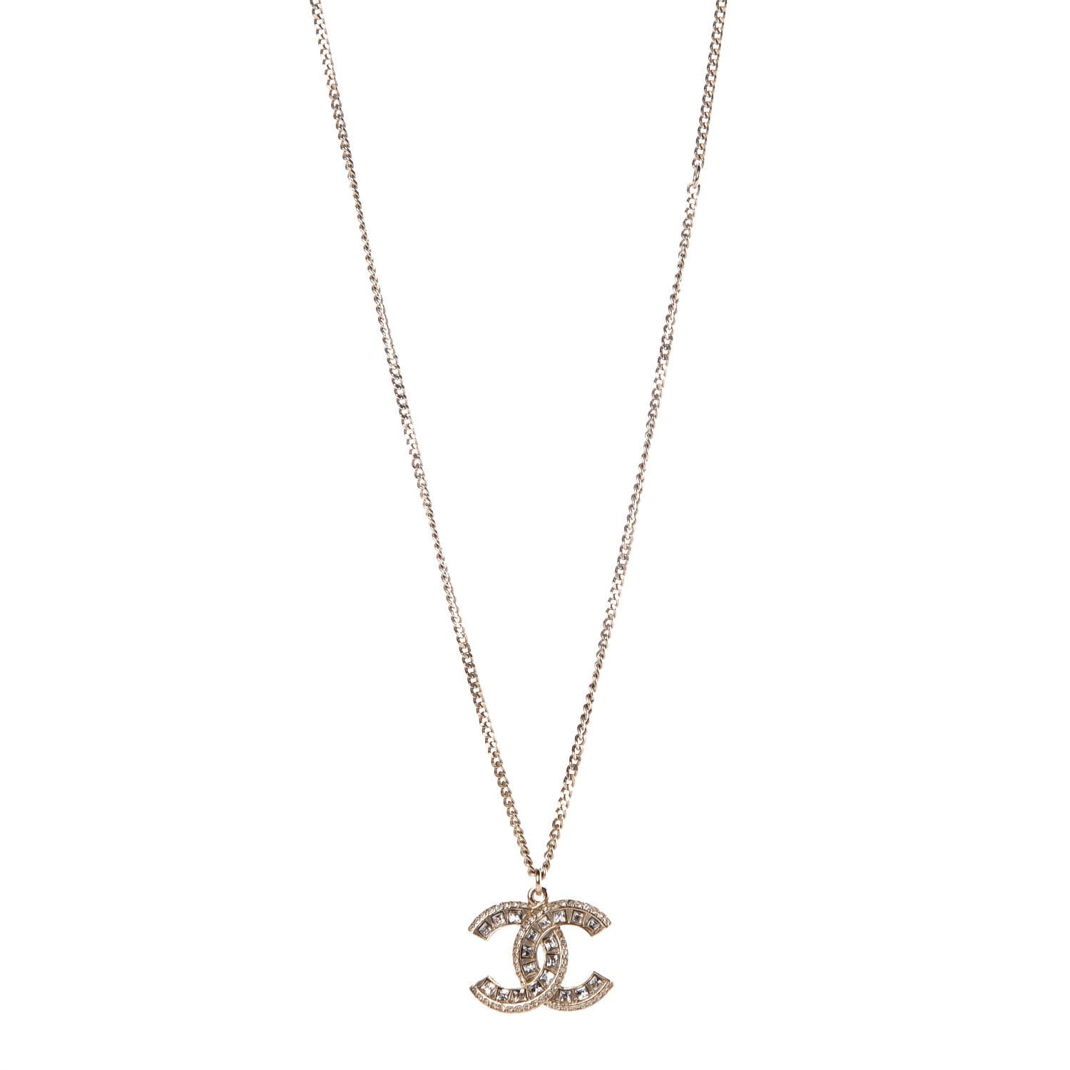 Chanel Baguette Crystal CC Necklace Light Gold 1 of 7