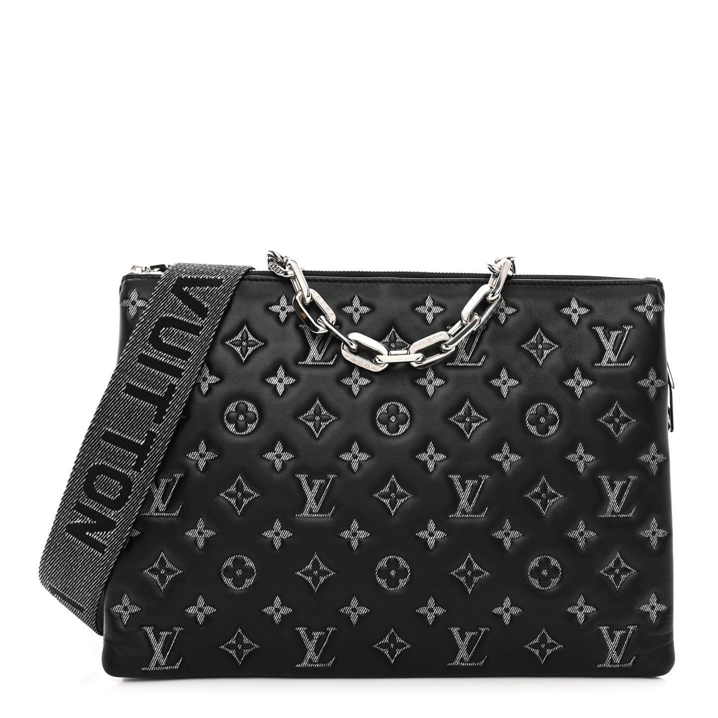 Lambskin Embossed Monogram Coussin MM Black Gray