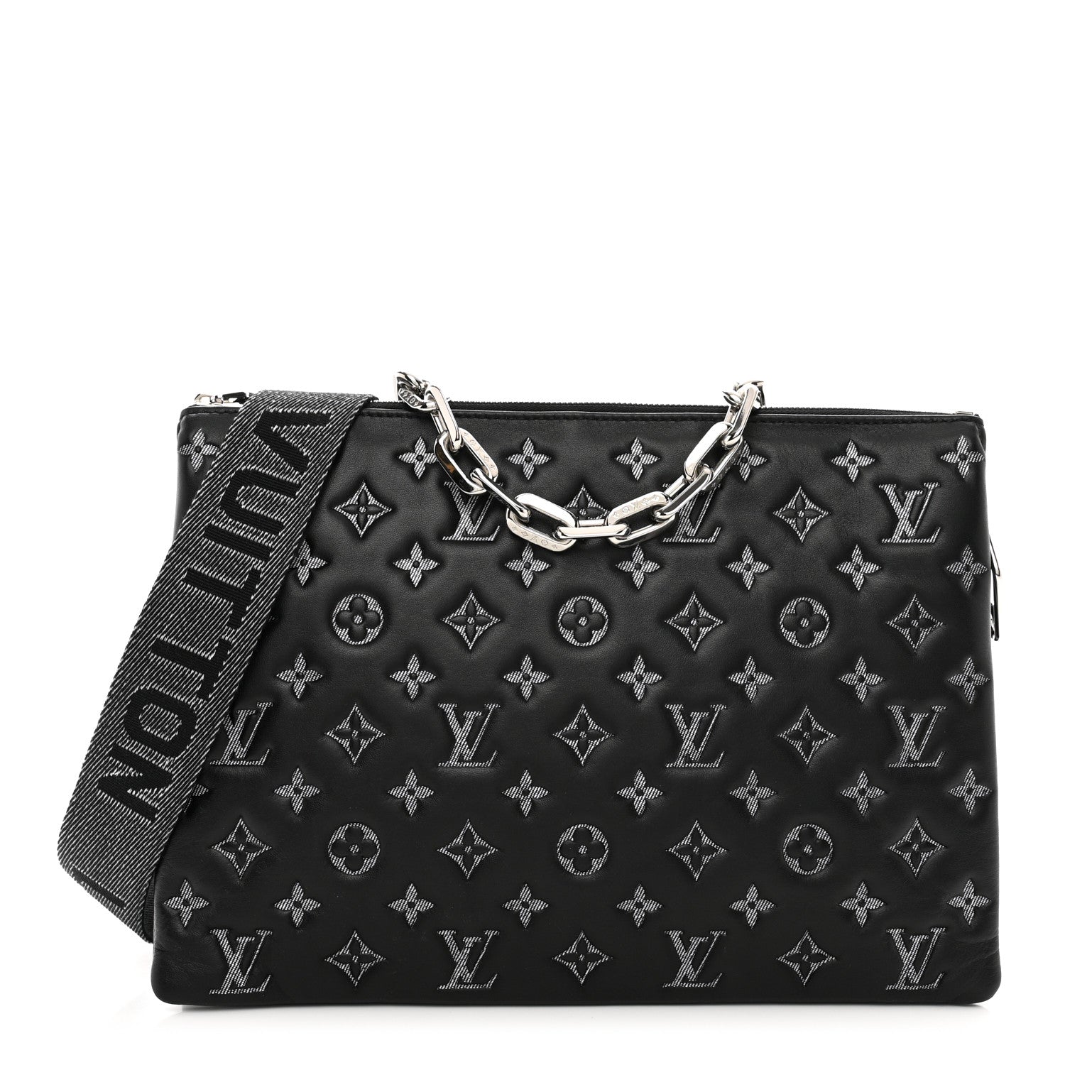 Louis Vuitton Lambskin Embossed Monogram Coussin MM Black Gray 1 of 9
