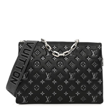 Louis Vuitton Lambskin Embossed Monogram Coussin MM Black Gray 1 of 9