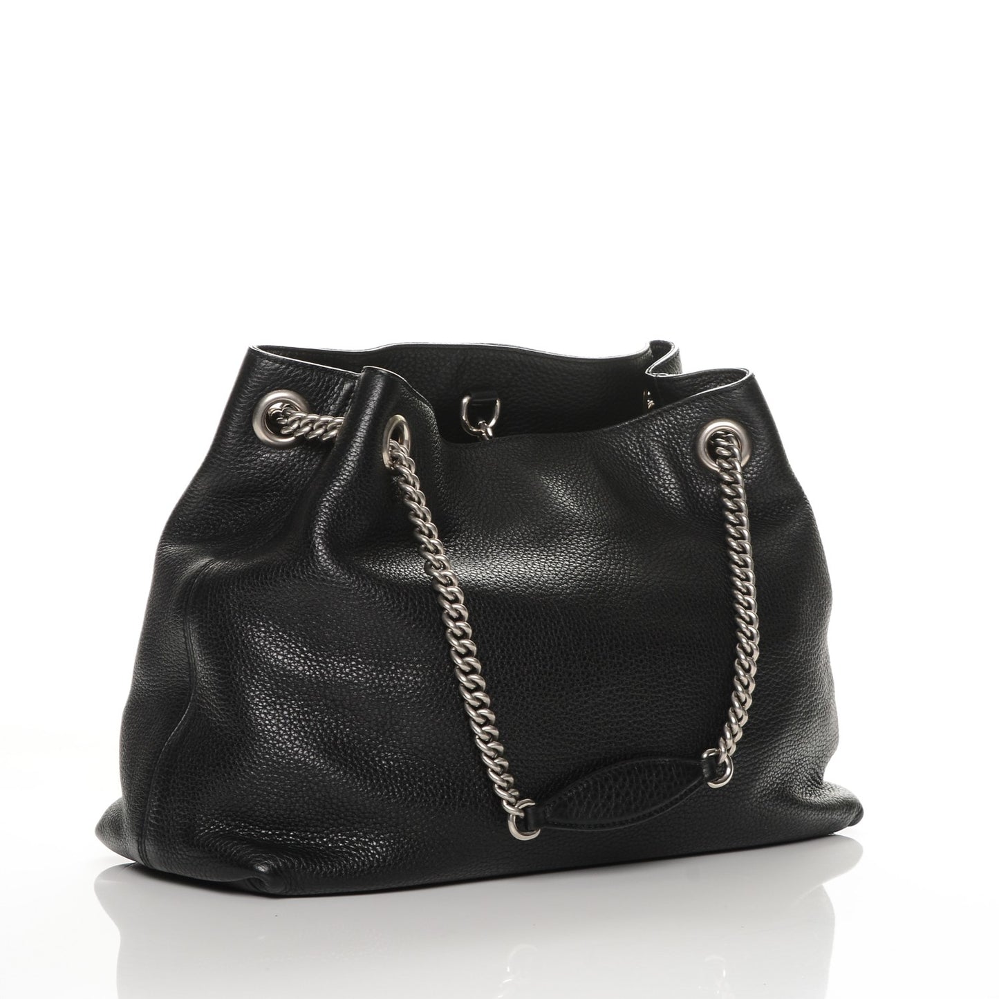 Pebbled Calfskin Studded Medium Soho Chain Shoulder Bag Black