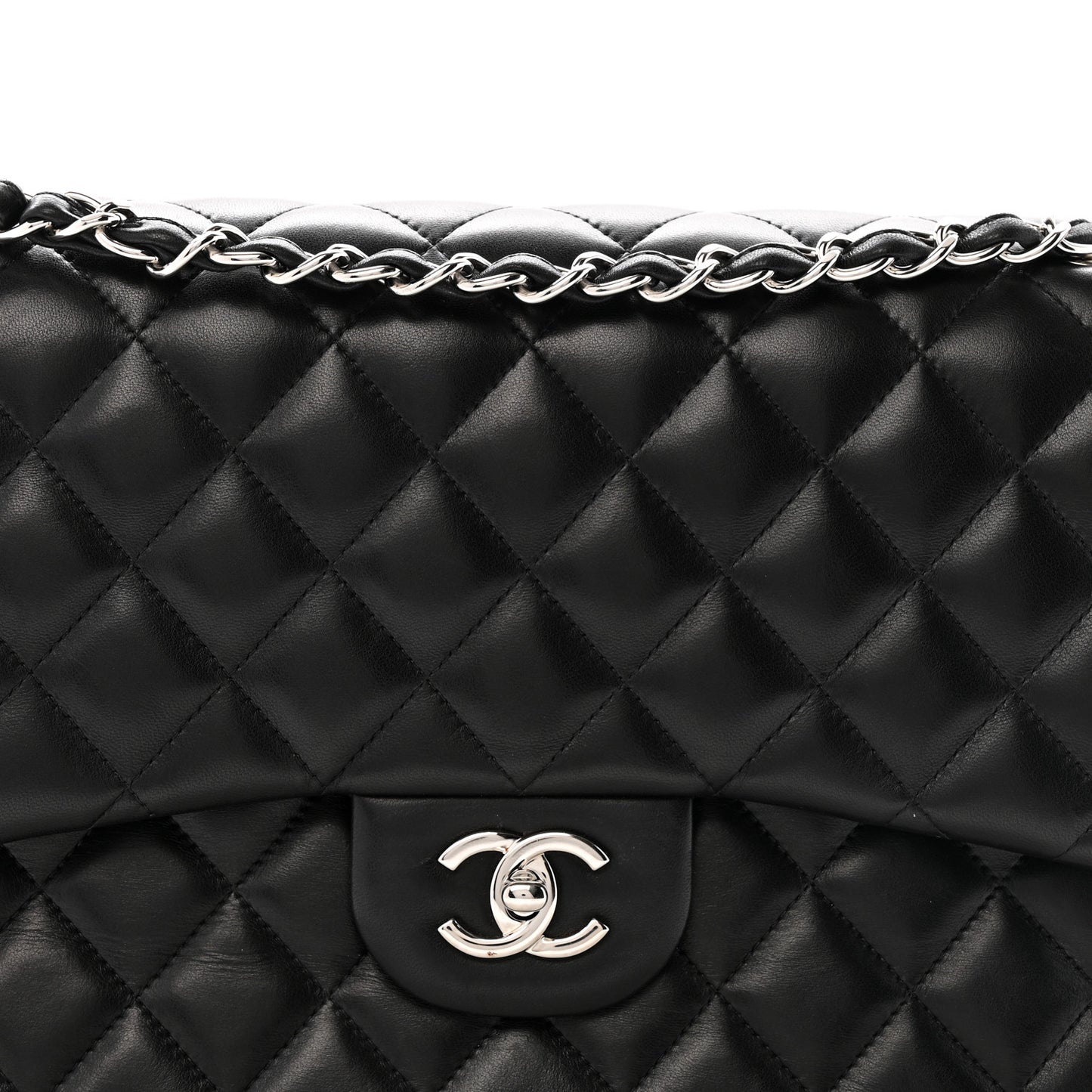 Lambskin Quilted Jumbo Double Flap Black