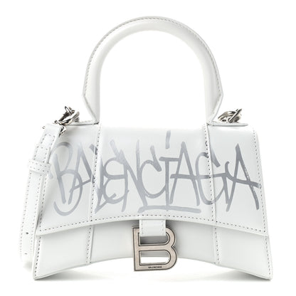 Balenciaga Box Calfskin Graffiti Logo Hourglass Top Handle Bag XS White Light Silver 1 of 7