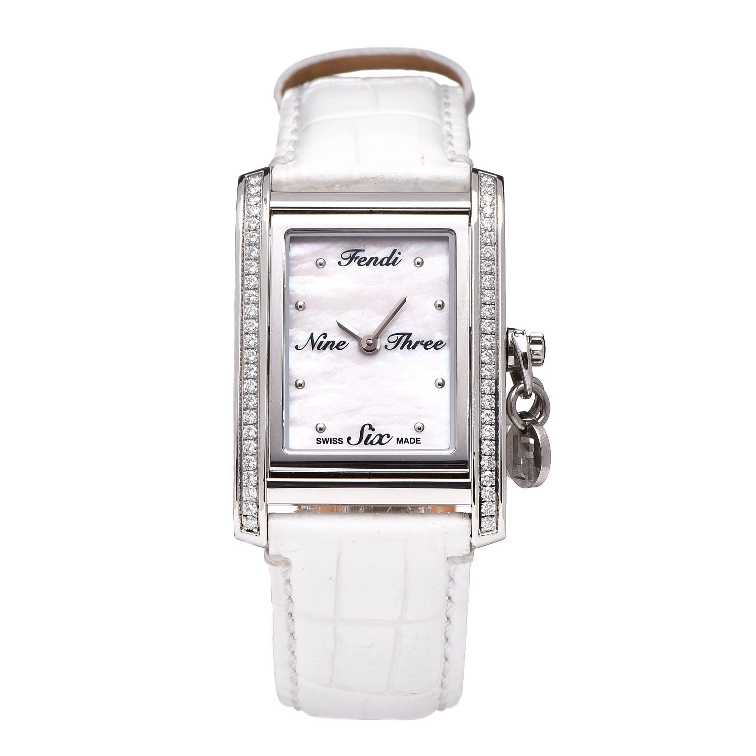 Fendi Stainless Steel Alligator Diamond Mother of Pearl 27mm Quartz Watch 1 of 10