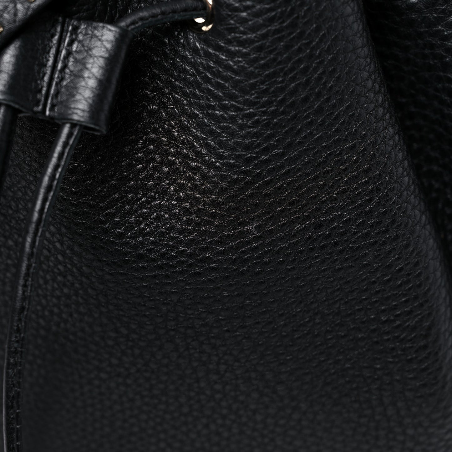Grained Calfskin Rockstud Bucket Bag Black