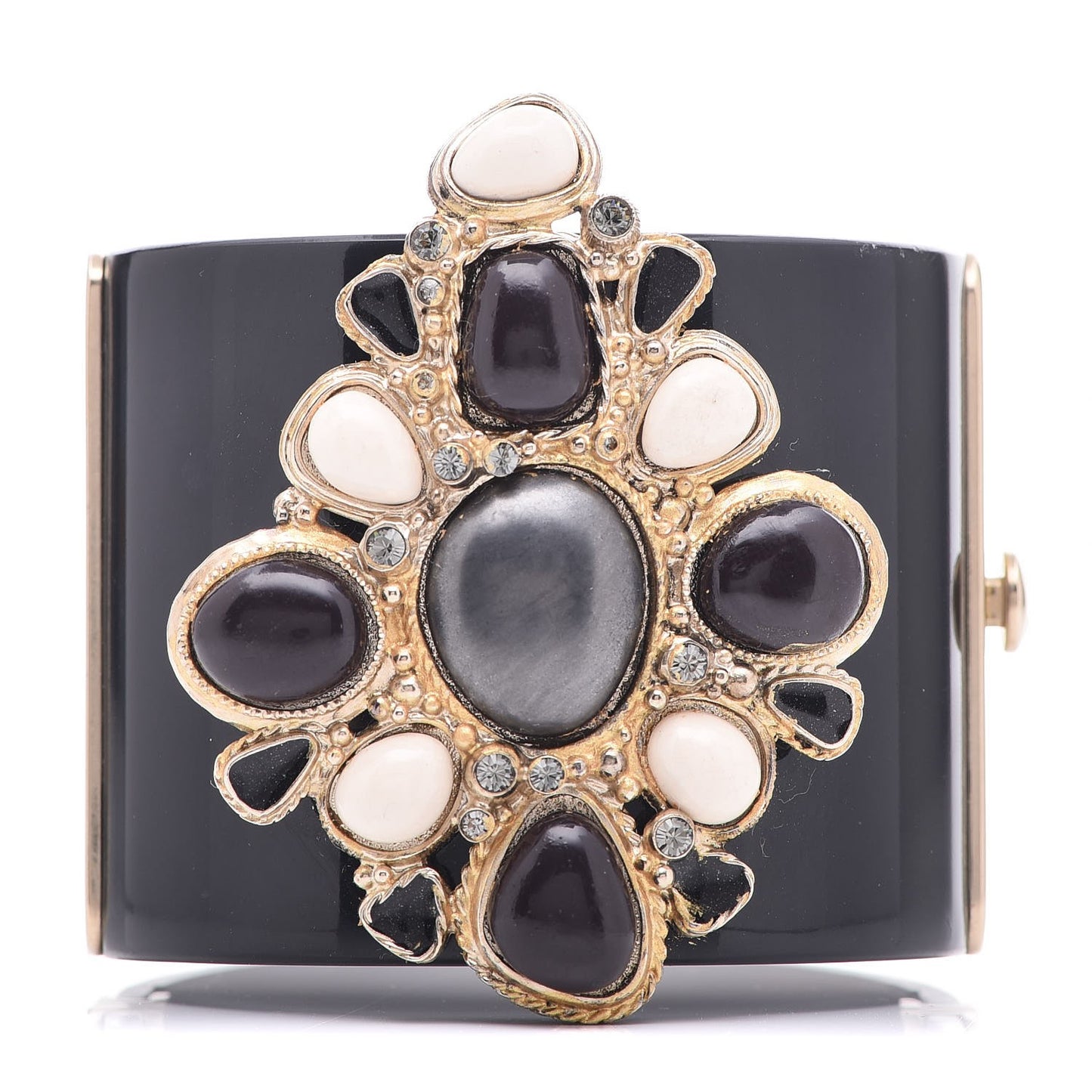 Resin Crystal Cabochon Cuff Black