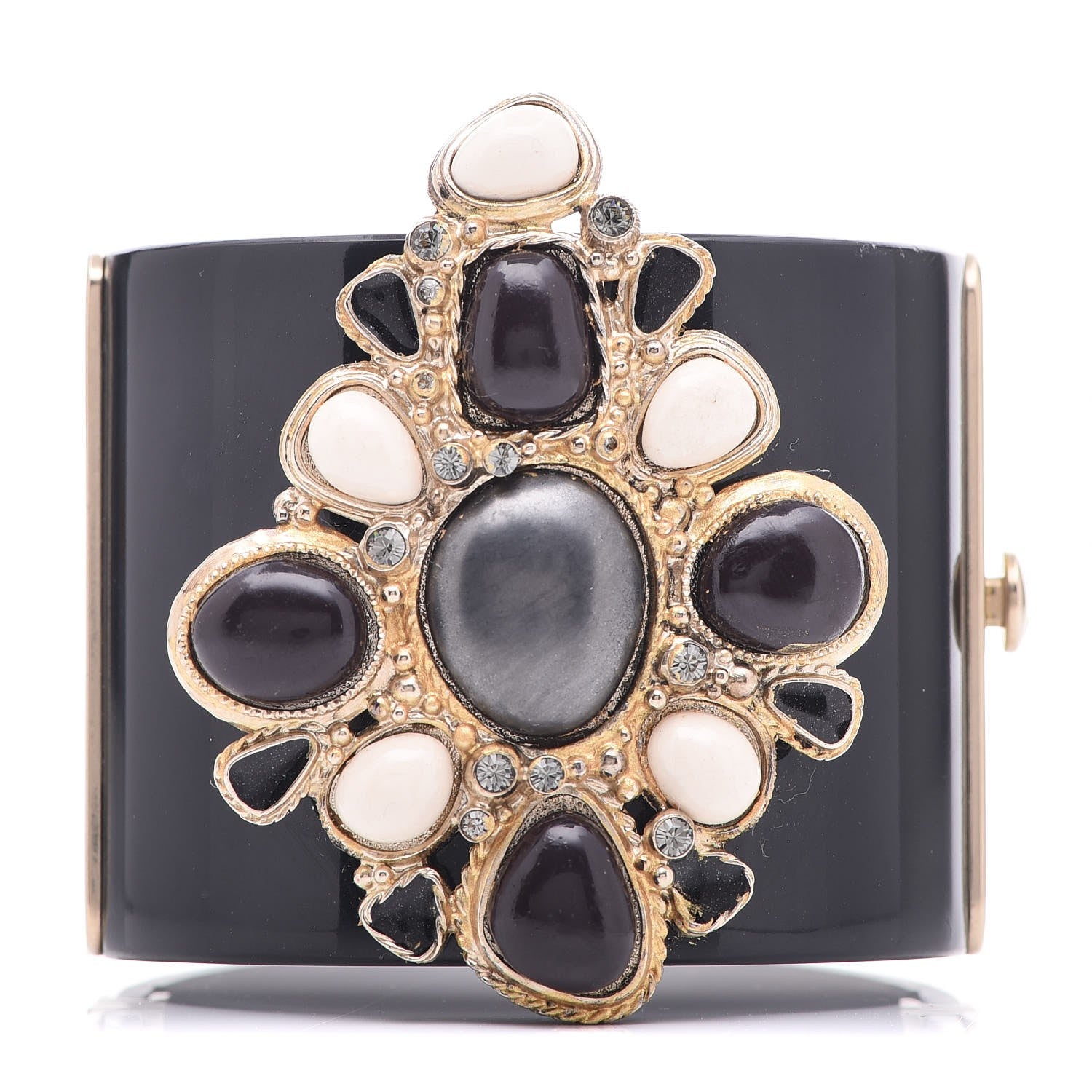Chanel Resin Crystal Cabochon Cuff Black 1 of 5