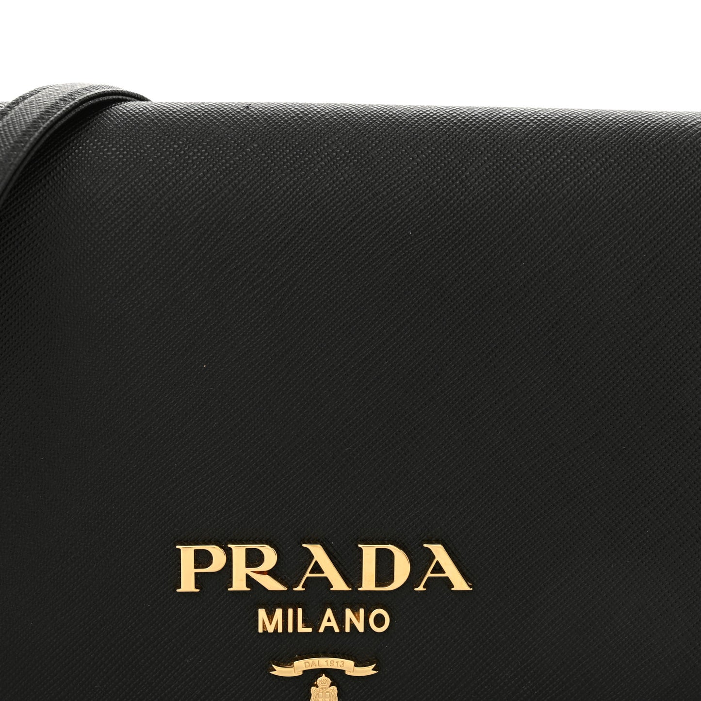 Saffiano Lux Metal Logo Mini Chain Flap Crossbody Bag Black