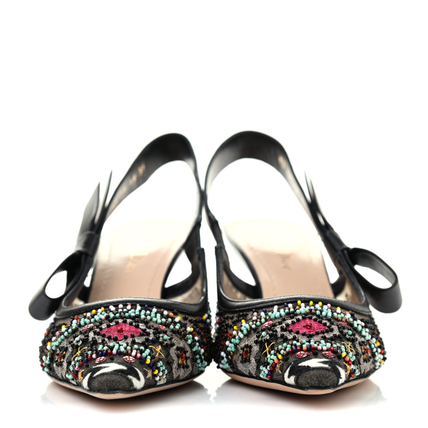 Embroidered Calfskin Beaded Sweet D Sling-Back Pumps 36 Multicolor