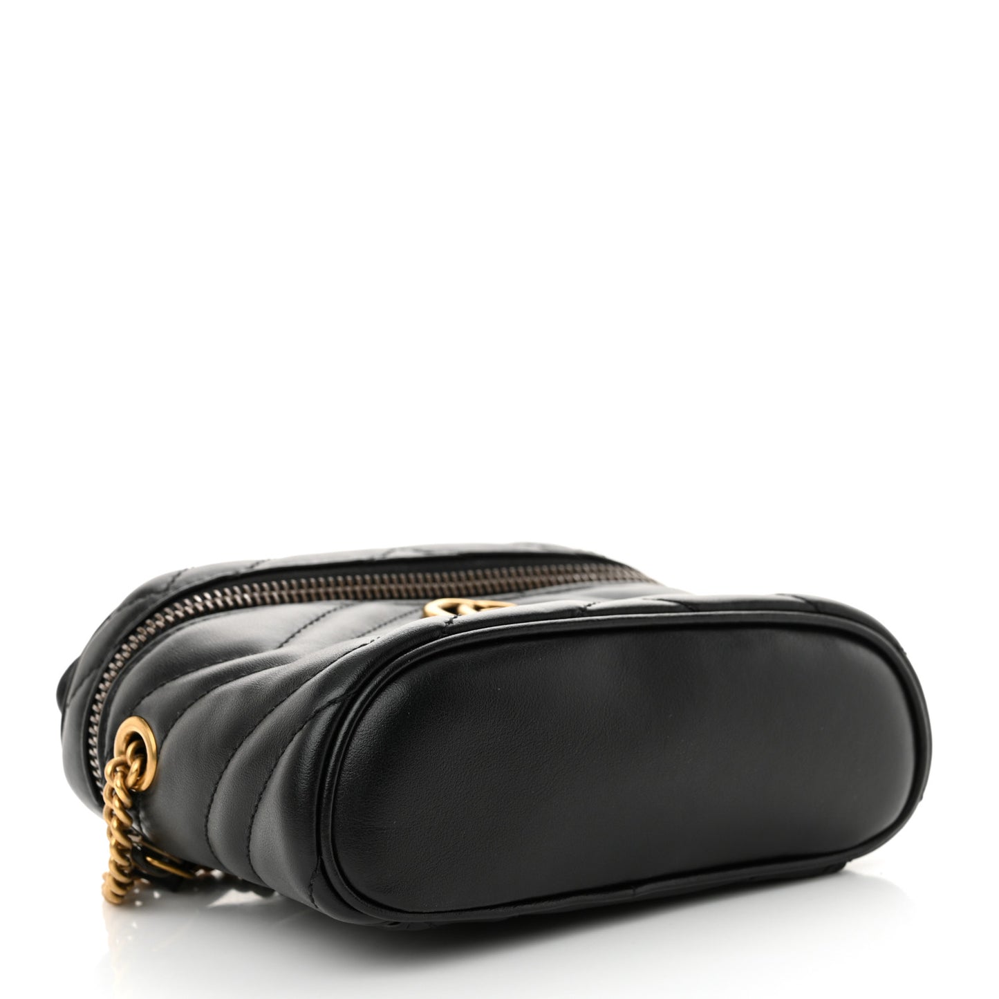 Calfskin Matelasse Chevron Mini GG Marmont Top Handle Bag Black