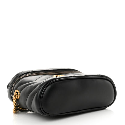 Gucci Calfskin Matelasse Chevron Mini GG Marmont Top Handle Bag Black 4 of 11