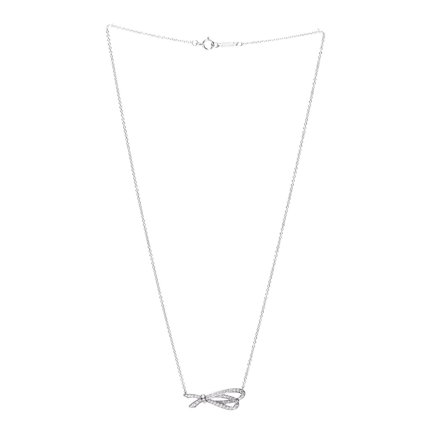 18K White Gold Diamond Bow Pave Pendant Necklace