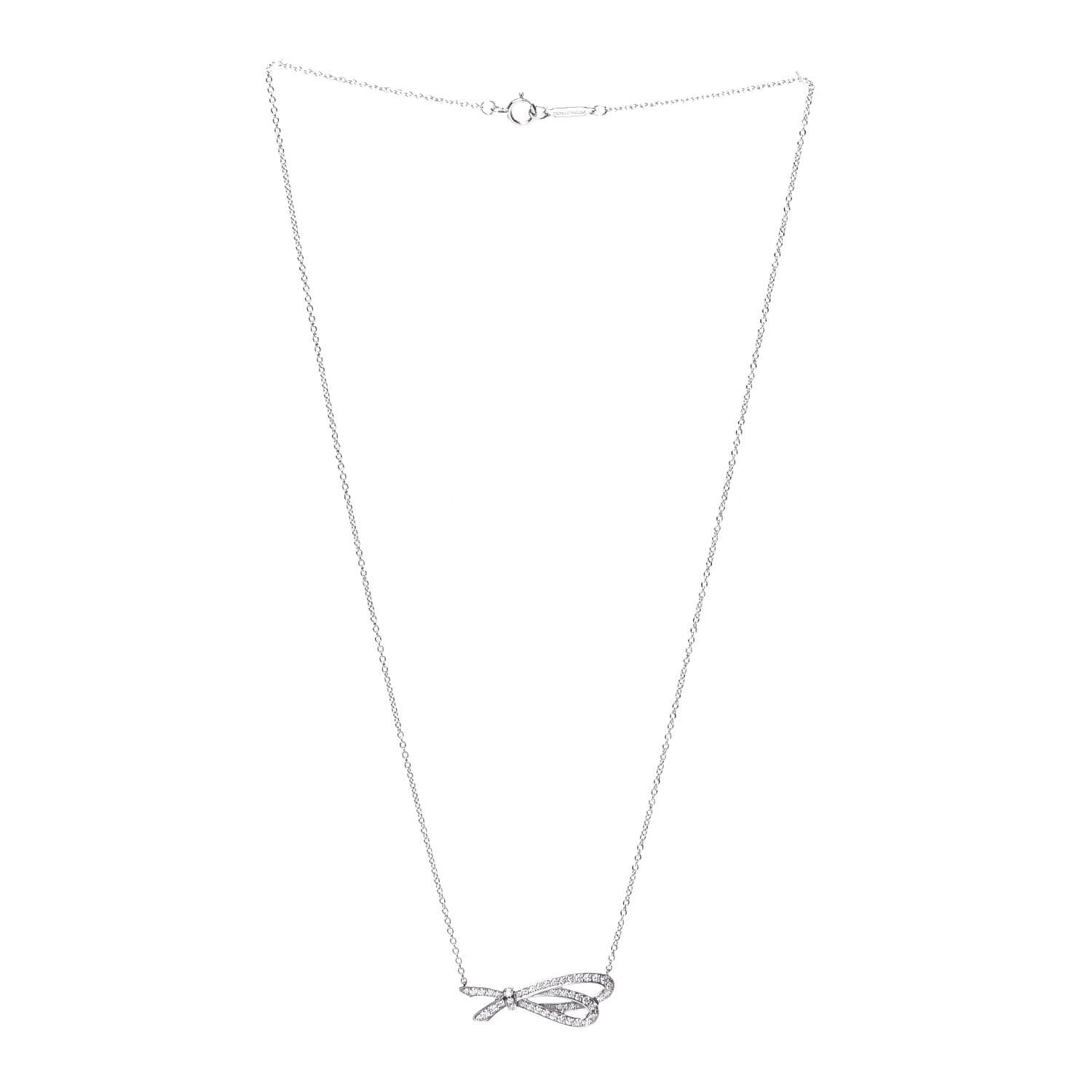 Tiffany 18K White Gold Diamond Bow Pave Pendant Necklace 3 of 6