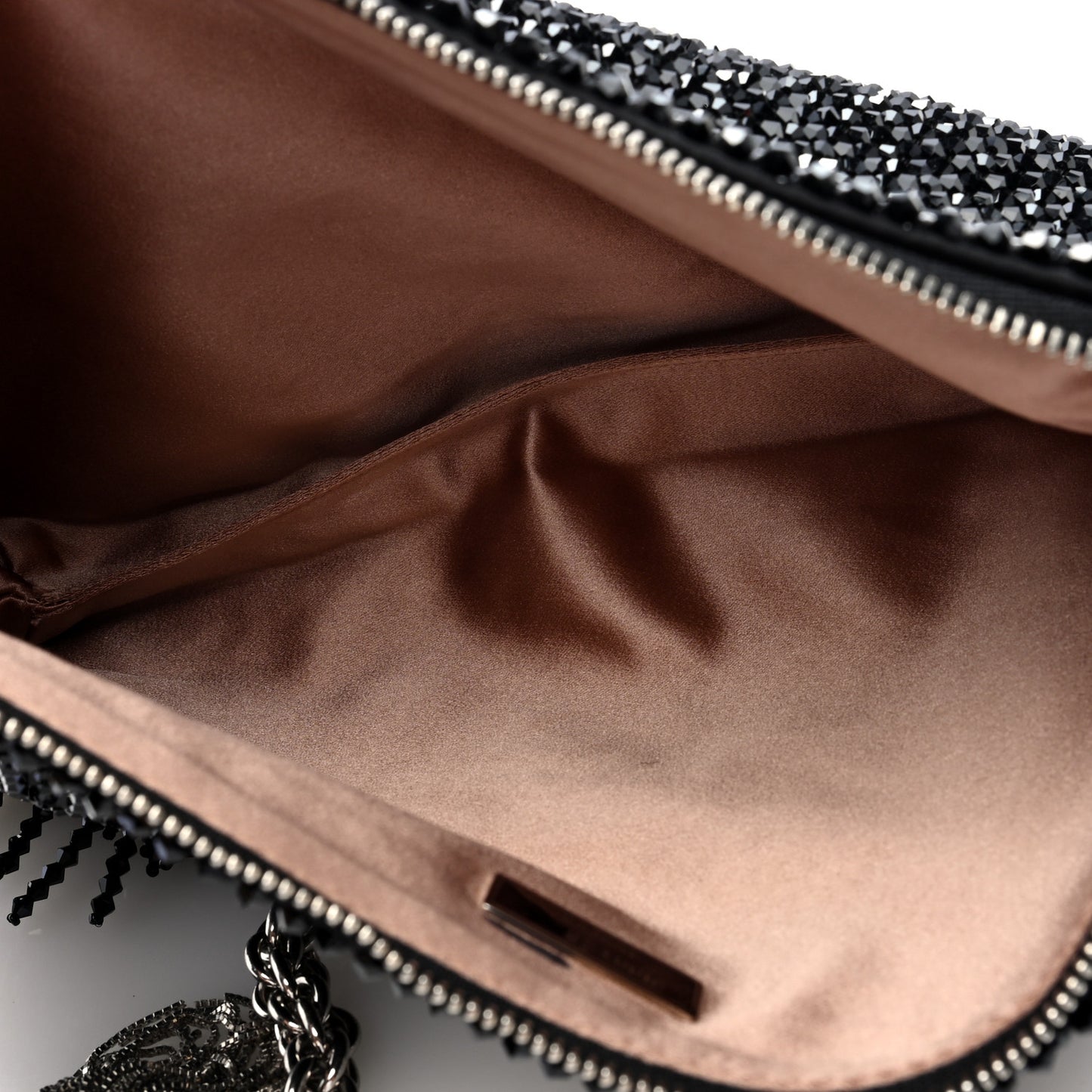 Satin Bead Embellished Callie Fringe Tassel Chain Evening Bag Black