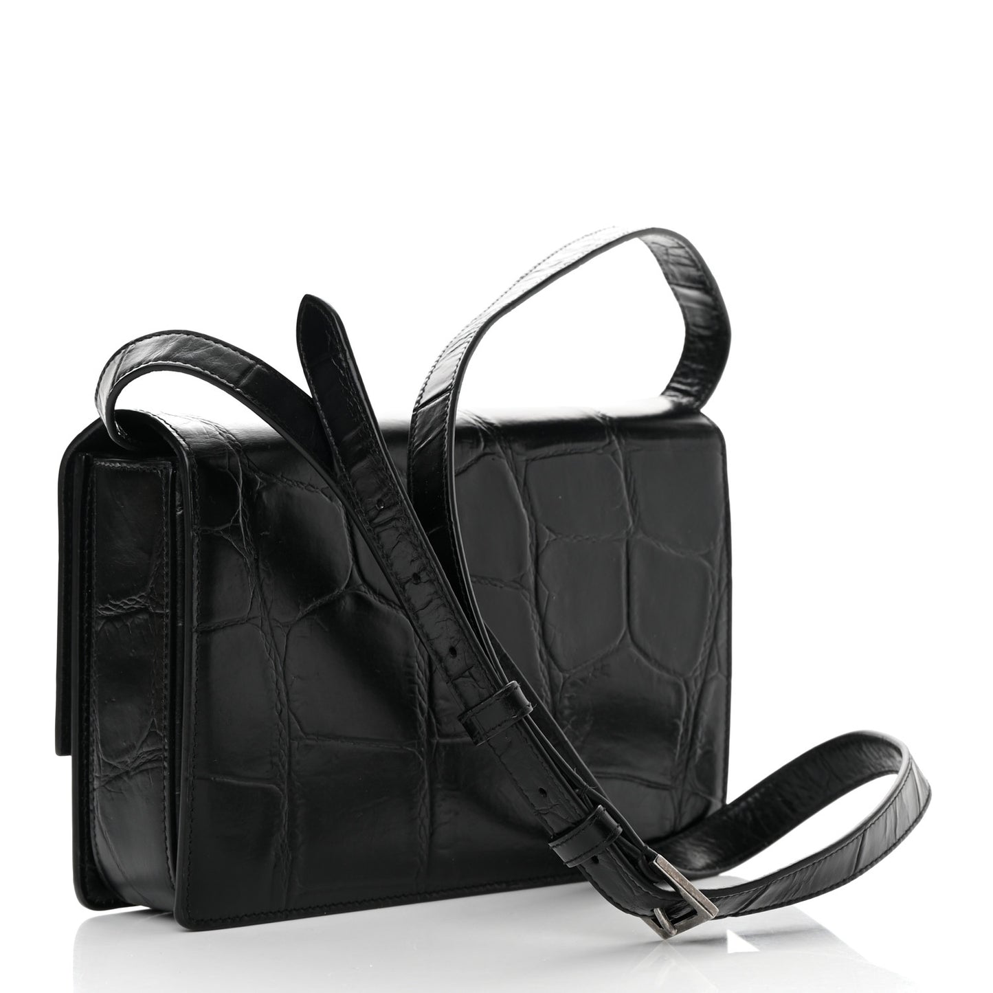 Calfskin Crocodile Embossed Medium Bellechasse Satchel Black