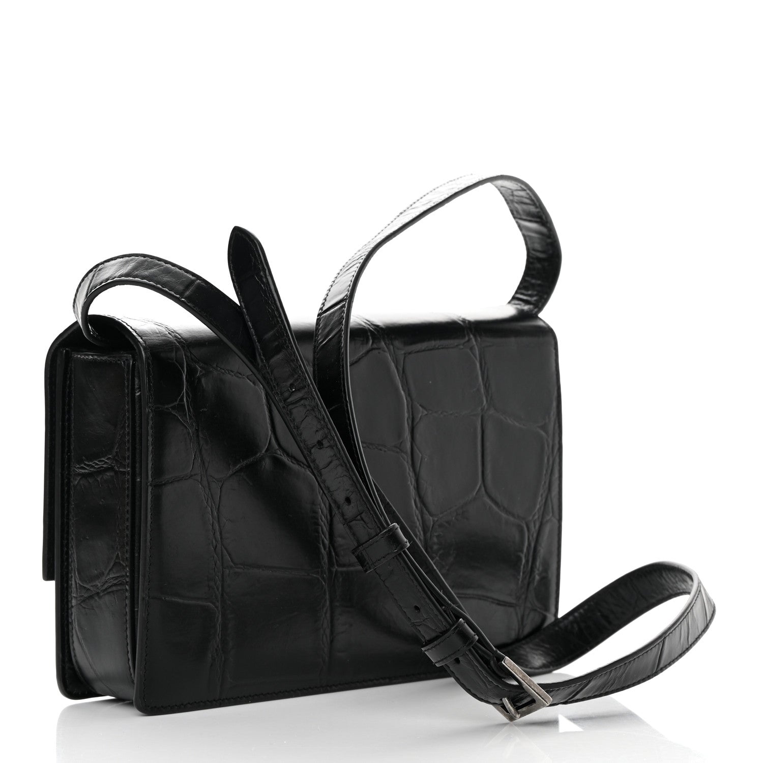 Saint Laurent Calfskin Crocodile Embossed Medium Bellechasse Satchel Black 3 of 14
