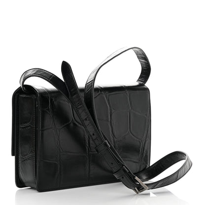 Saint Laurent Calfskin Crocodile Embossed Medium Bellechasse Satchel Black 3 of 14