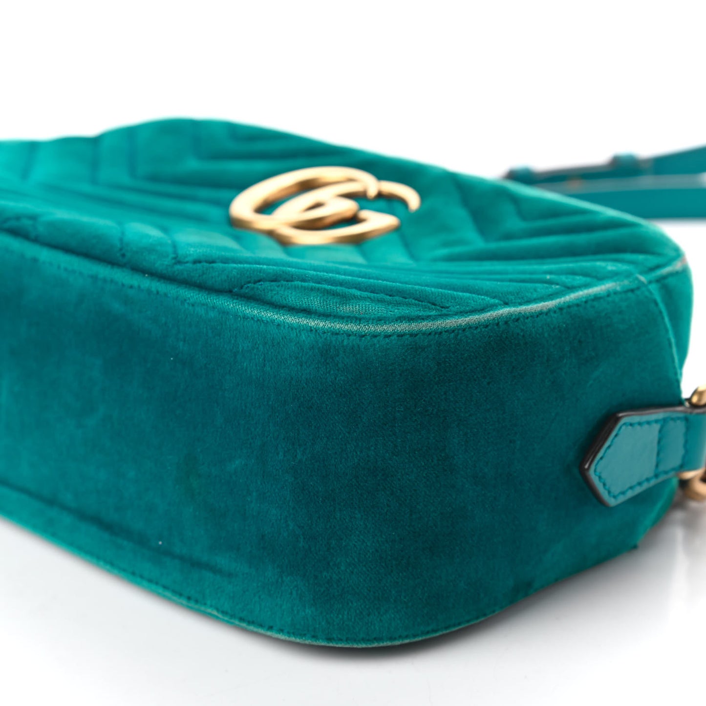 Velvet Matelasse Small GG Marmont Chain Shoulder Bag Pavone Cyan
